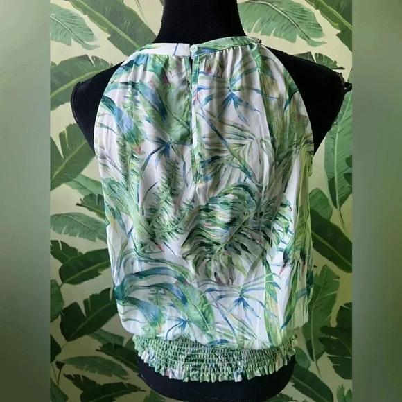 Joie Womens White Green Tropical Leaf Print Halter neck tank top Small - Picture 5 of 6